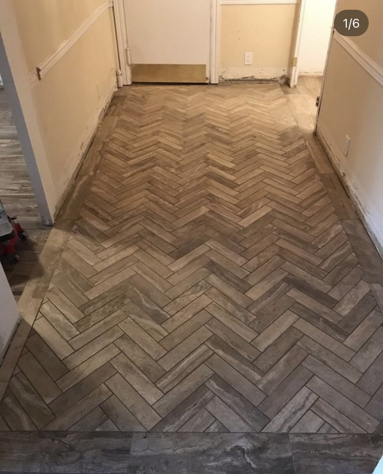herringbone tile floor