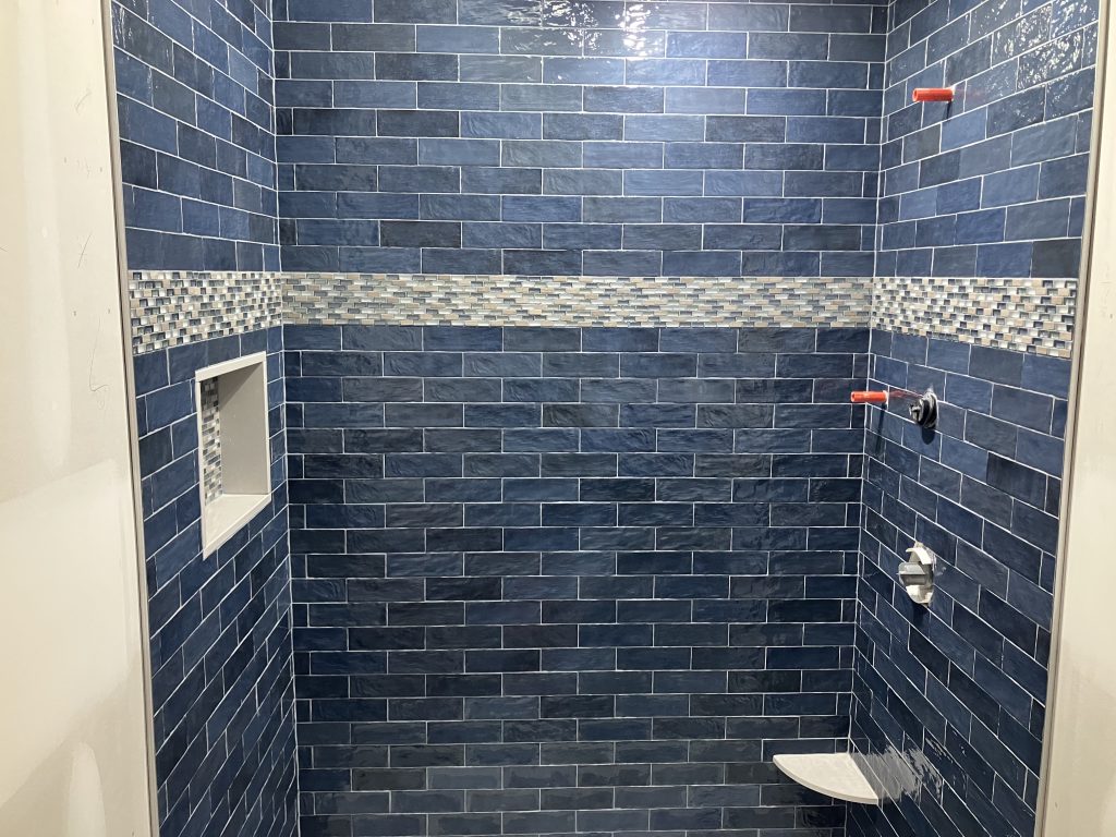 Blue glass tile Shower
